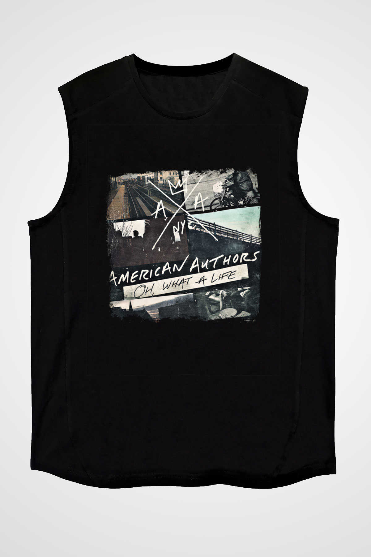 American Authors Baskılı Unisex Siyah Kolsuz Tişört