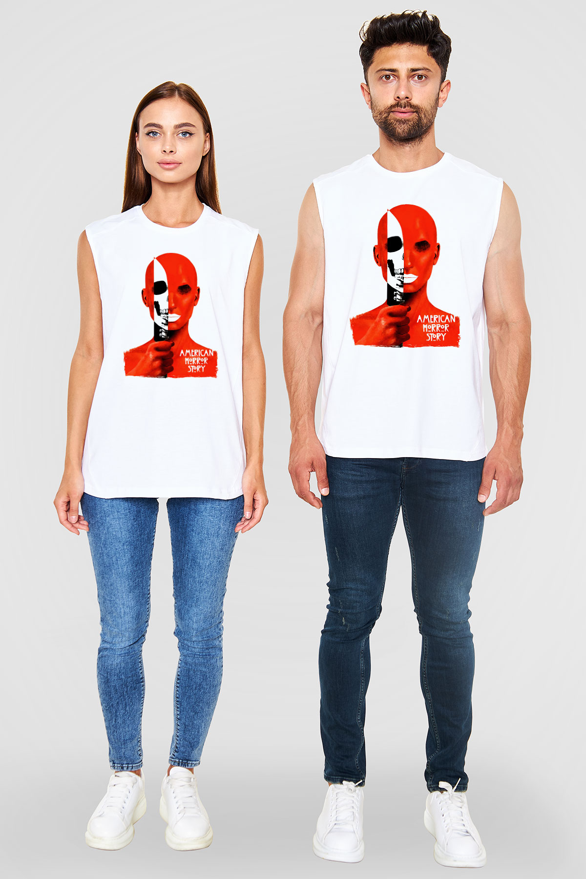 American Horror Story Beyaz Unisex Kolsuz Tişört