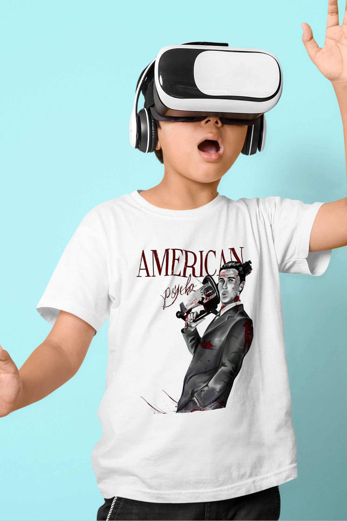 American Psycho Baskılı Beyaz Unisex Beyaz Çocuk Tişört - Tshirt