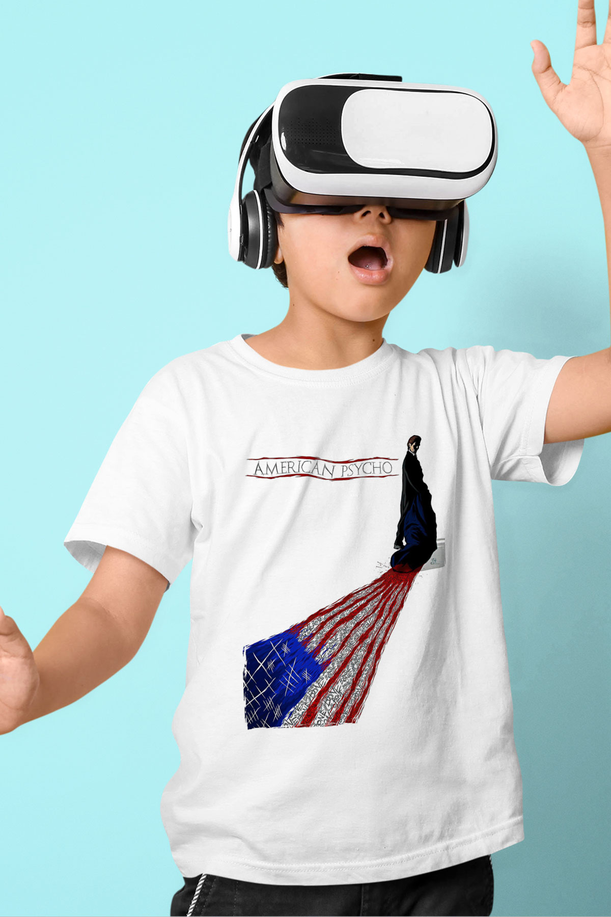 American Psycho Baskılı Beyaz Unisex Beyaz Çocuk Tişört - Tshirt