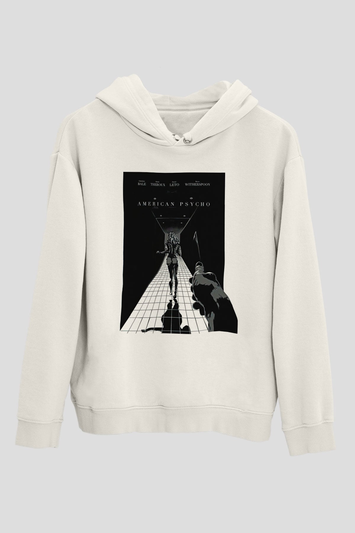 American Psycho Baskılı Beyaz Unisex Hoodie