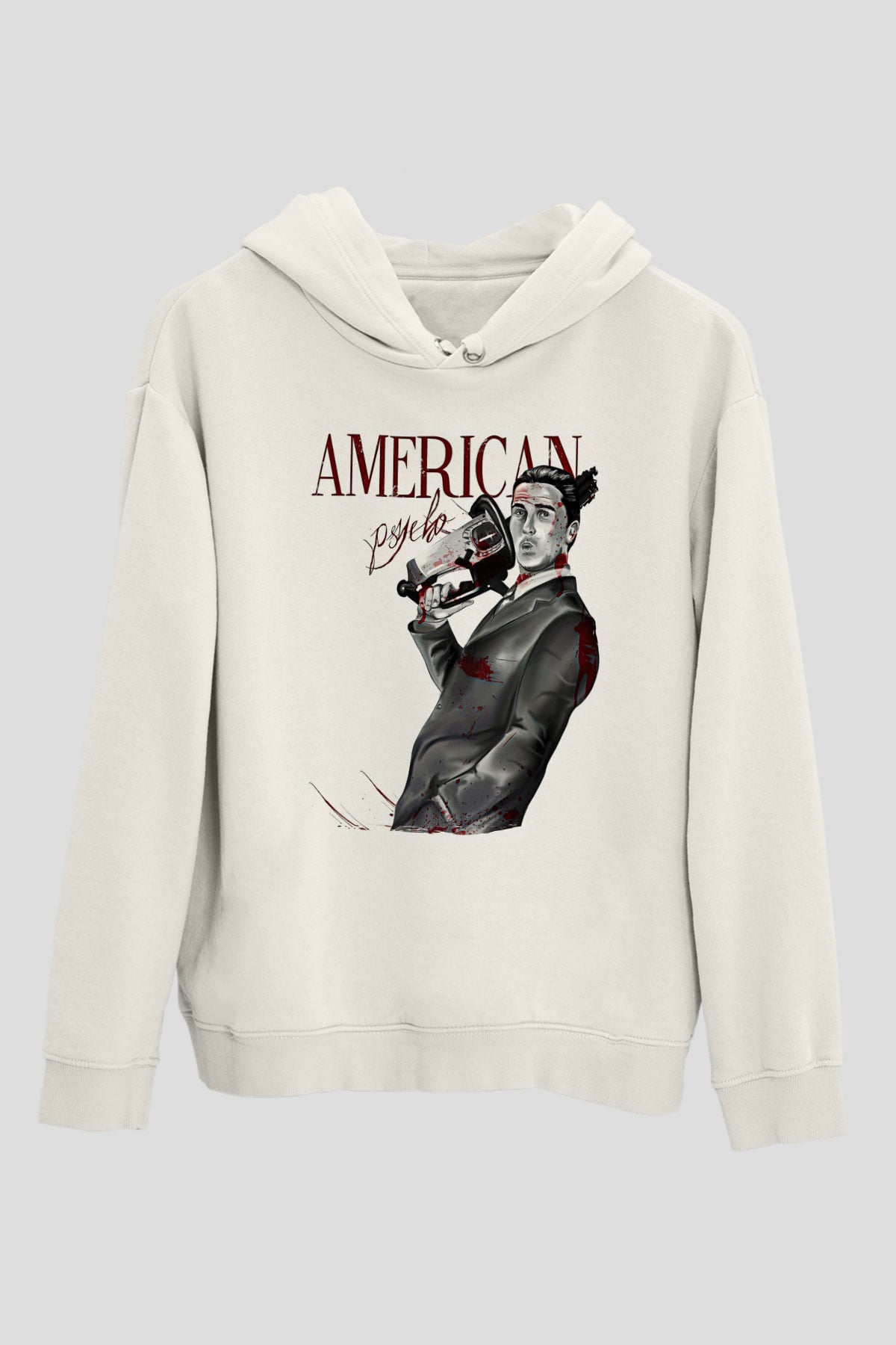 American Psycho Baskılı Beyaz Unisex Hoodie