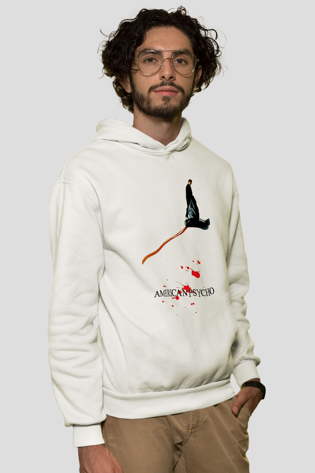 American Psycho Baskılı Beyaz Unisex Hoodie