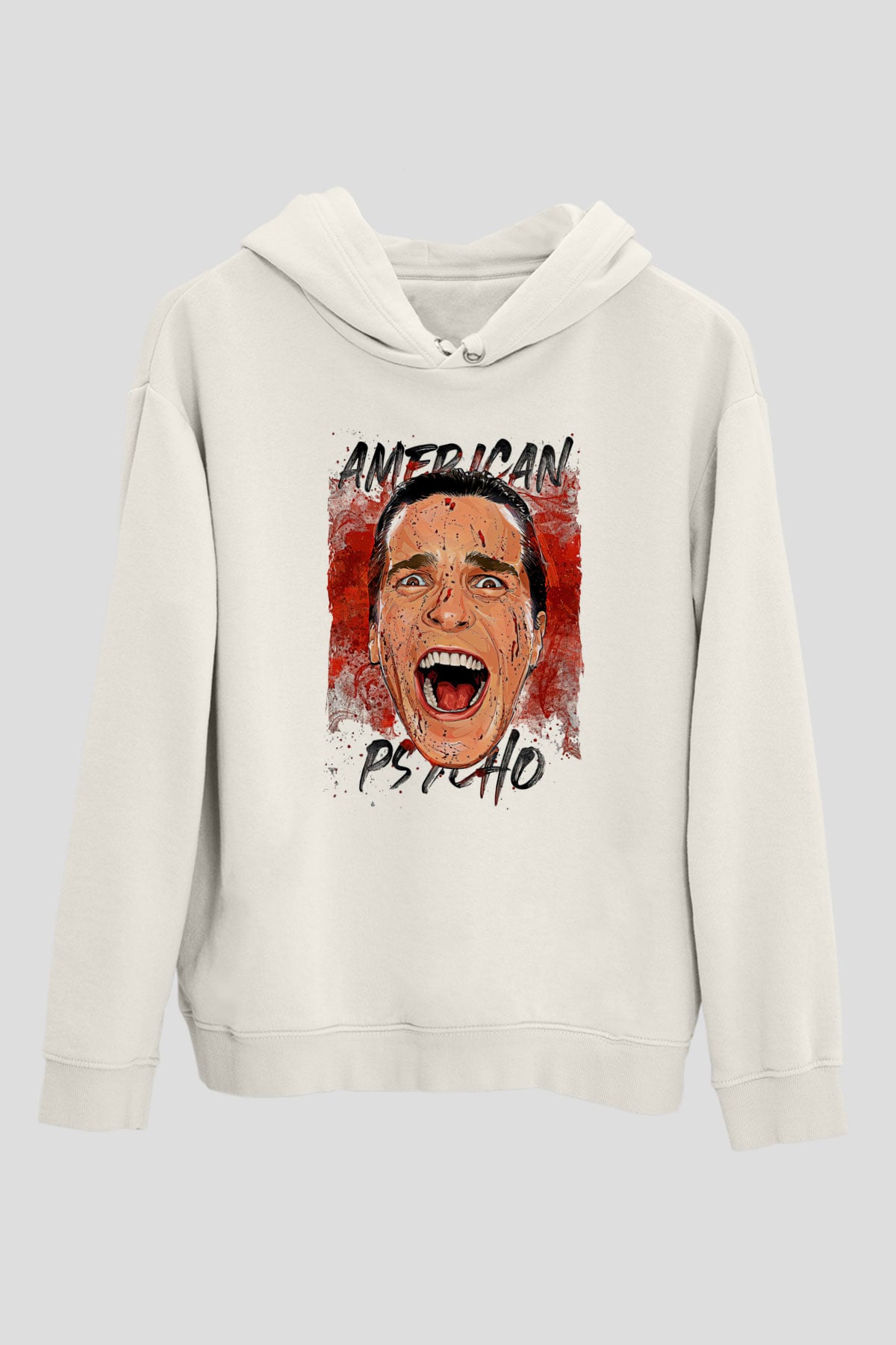 American Psycho Baskılı Beyaz Unisex Hoodie