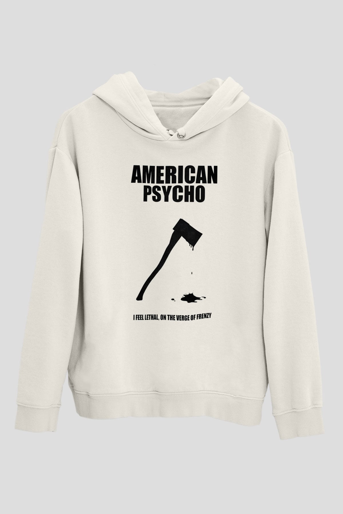 American Psycho Baskılı Beyaz Unisex Hoodie