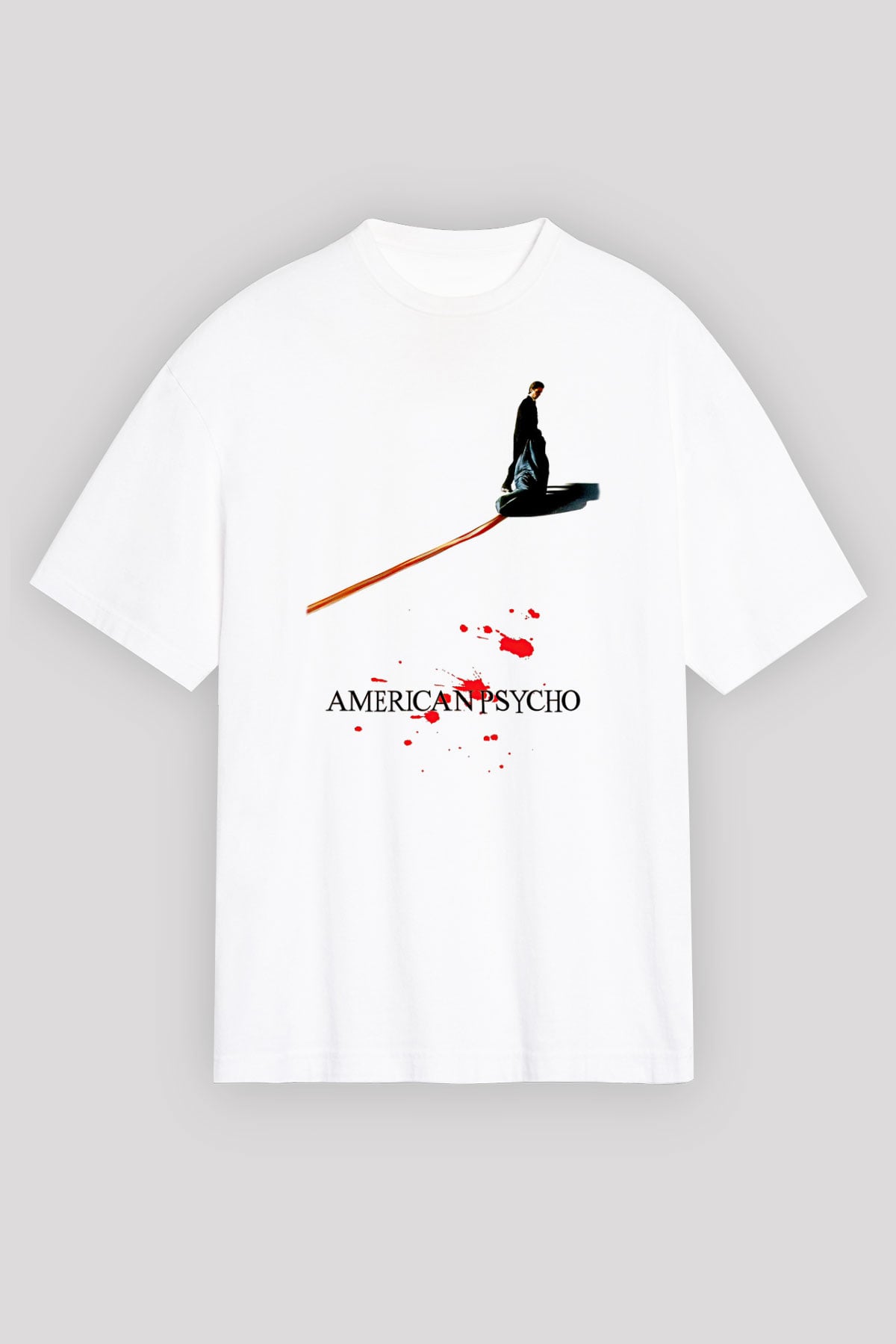 American Psycho Baskılı Beyaz Unisex Oversize Tişört - Tshirt