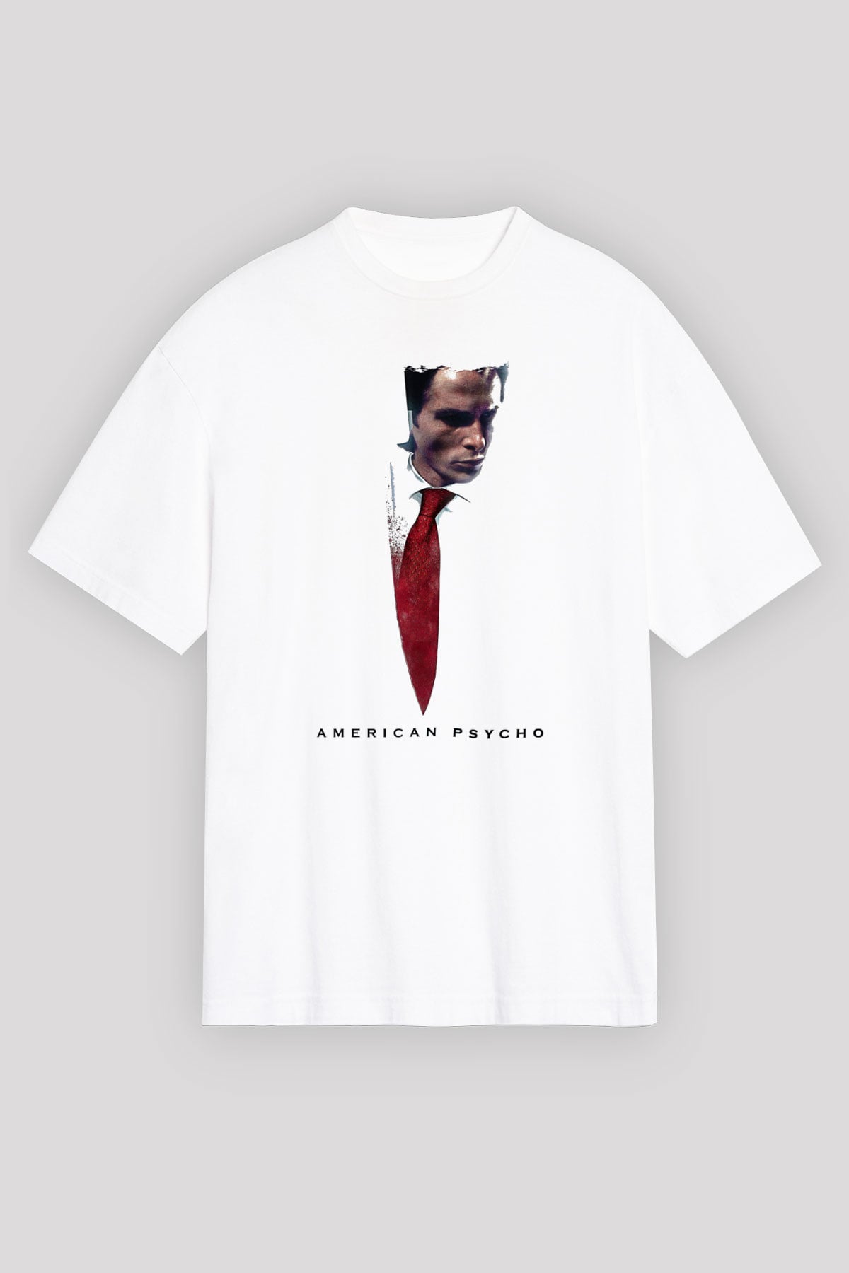 American Psycho Baskılı Beyaz Unisex Oversize Tişört - Tshirt