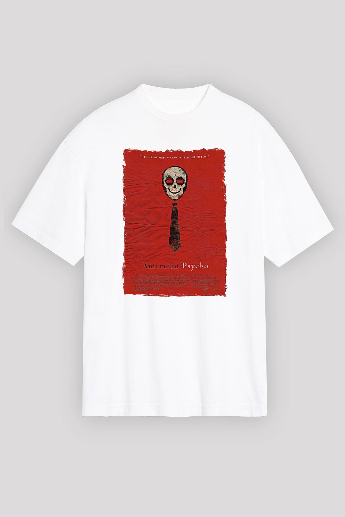 American Psycho Baskılı Beyaz Unisex Oversize Tişört - Tshirt