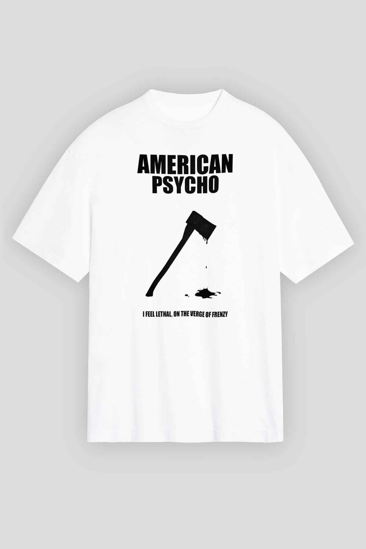 American Psycho Baskılı Beyaz Unisex Oversize Tişört - Tshirt
