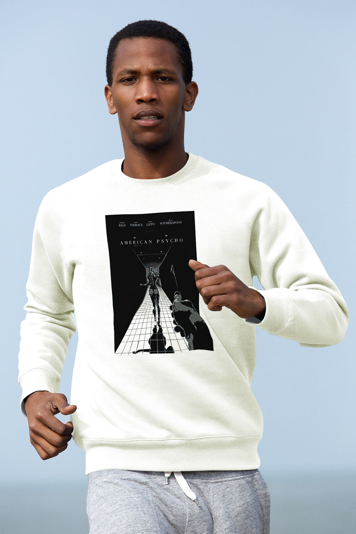 American Psycho Baskılı Beyaz Unisex Sweatshirt