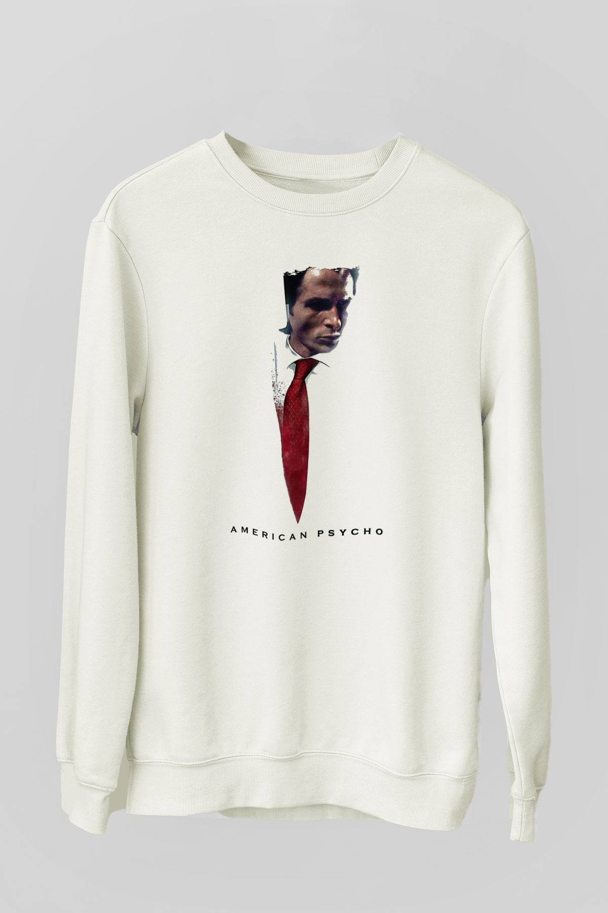 American Psycho Baskılı Beyaz Unisex Sweatshirt