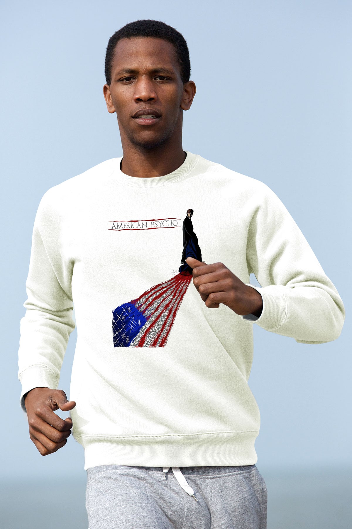 American Psycho Baskılı Beyaz Unisex Sweatshirt
