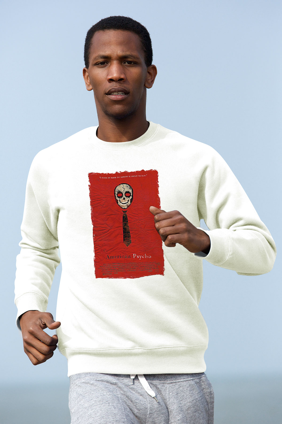 American Psycho Baskılı Beyaz Unisex Sweatshirt