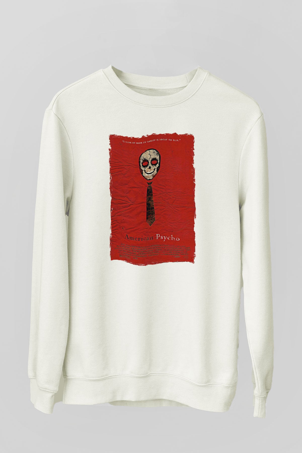 American Psycho Baskılı Beyaz Unisex Sweatshirt