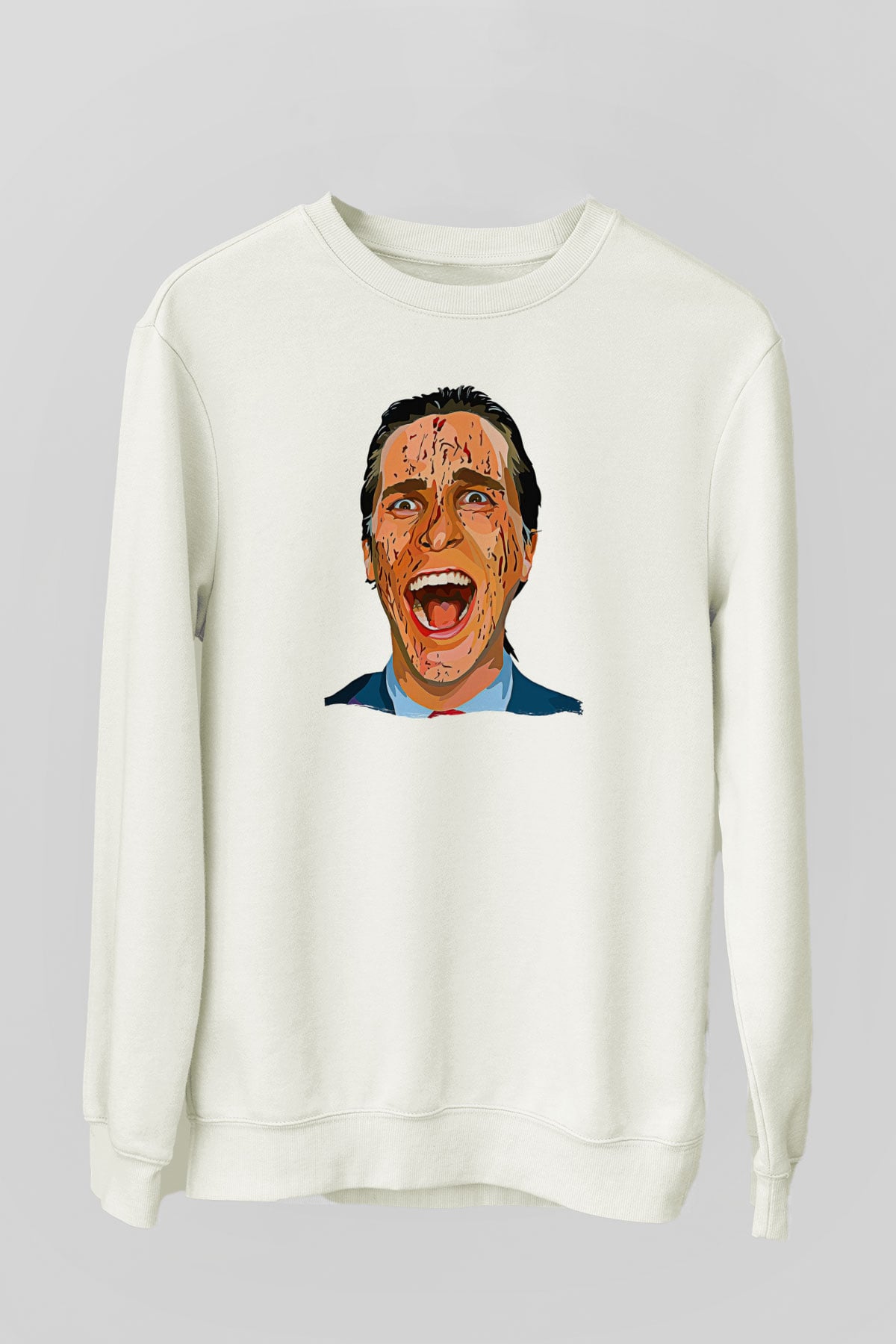 American Psycho Baskılı Beyaz Unisex Sweatshirt