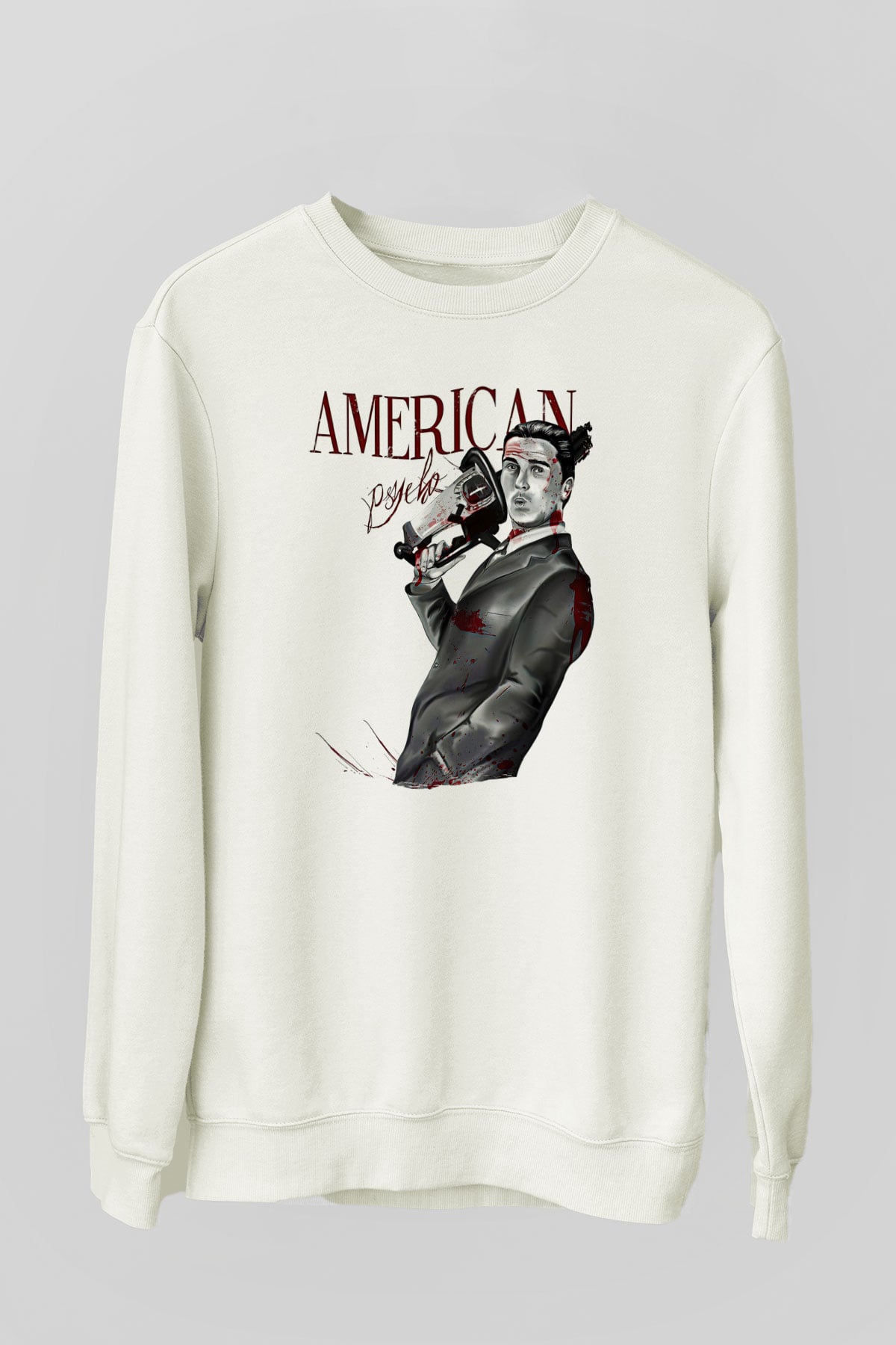 American Psycho Baskılı Beyaz Unisex Sweatshirt