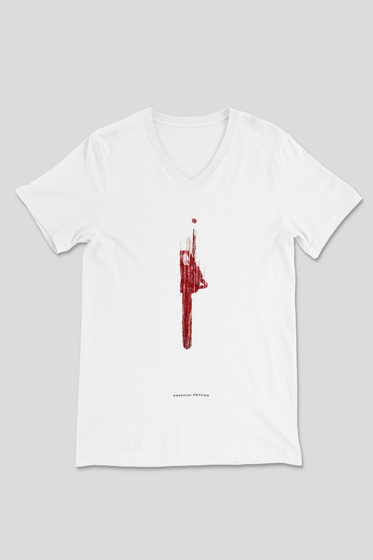 American Psycho Baskılı Beyaz Unisex V Yaka Tişört - Tshirt