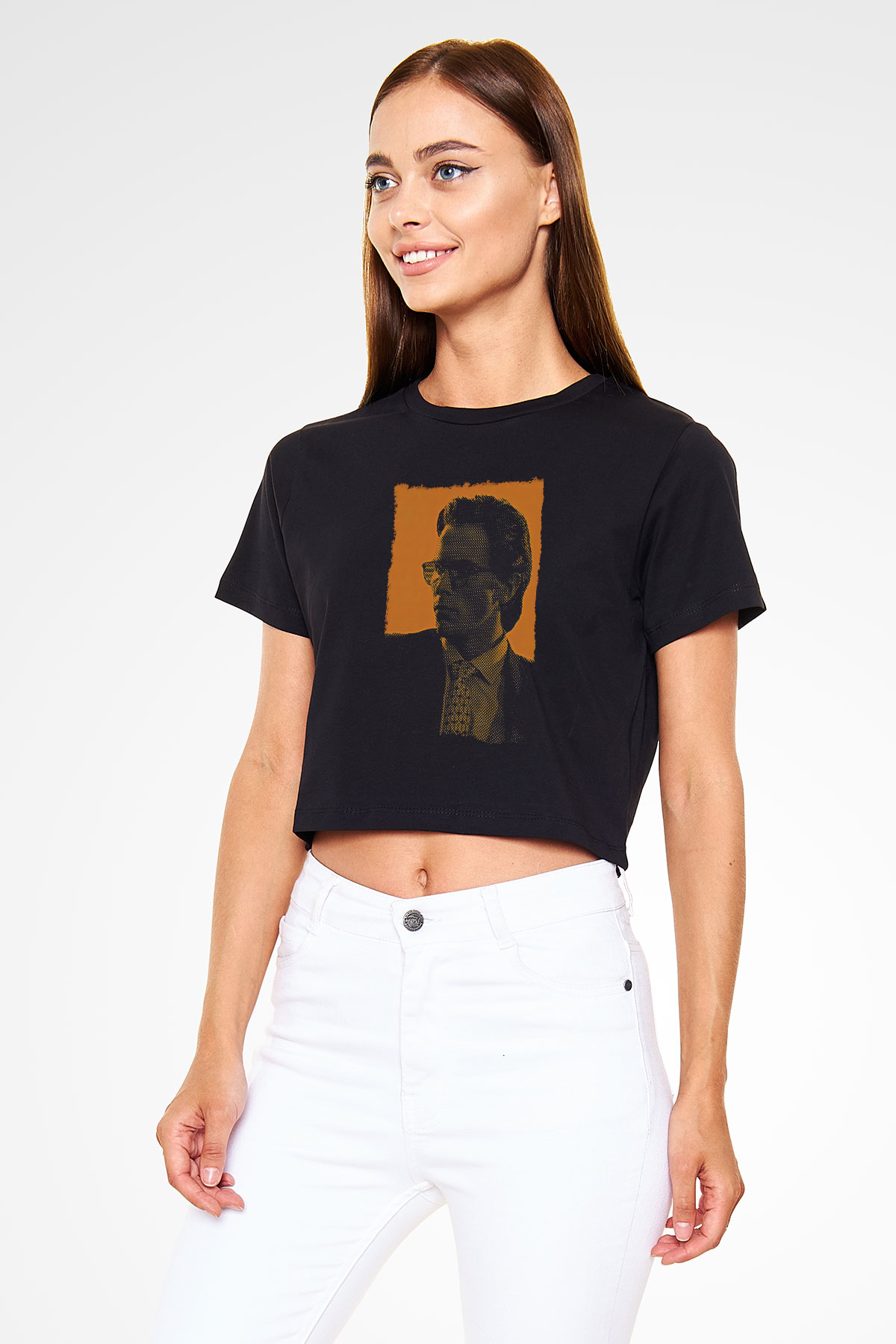 American Psycho Baskılı Siyah Crop Top Kadın Tişört - Tshirt