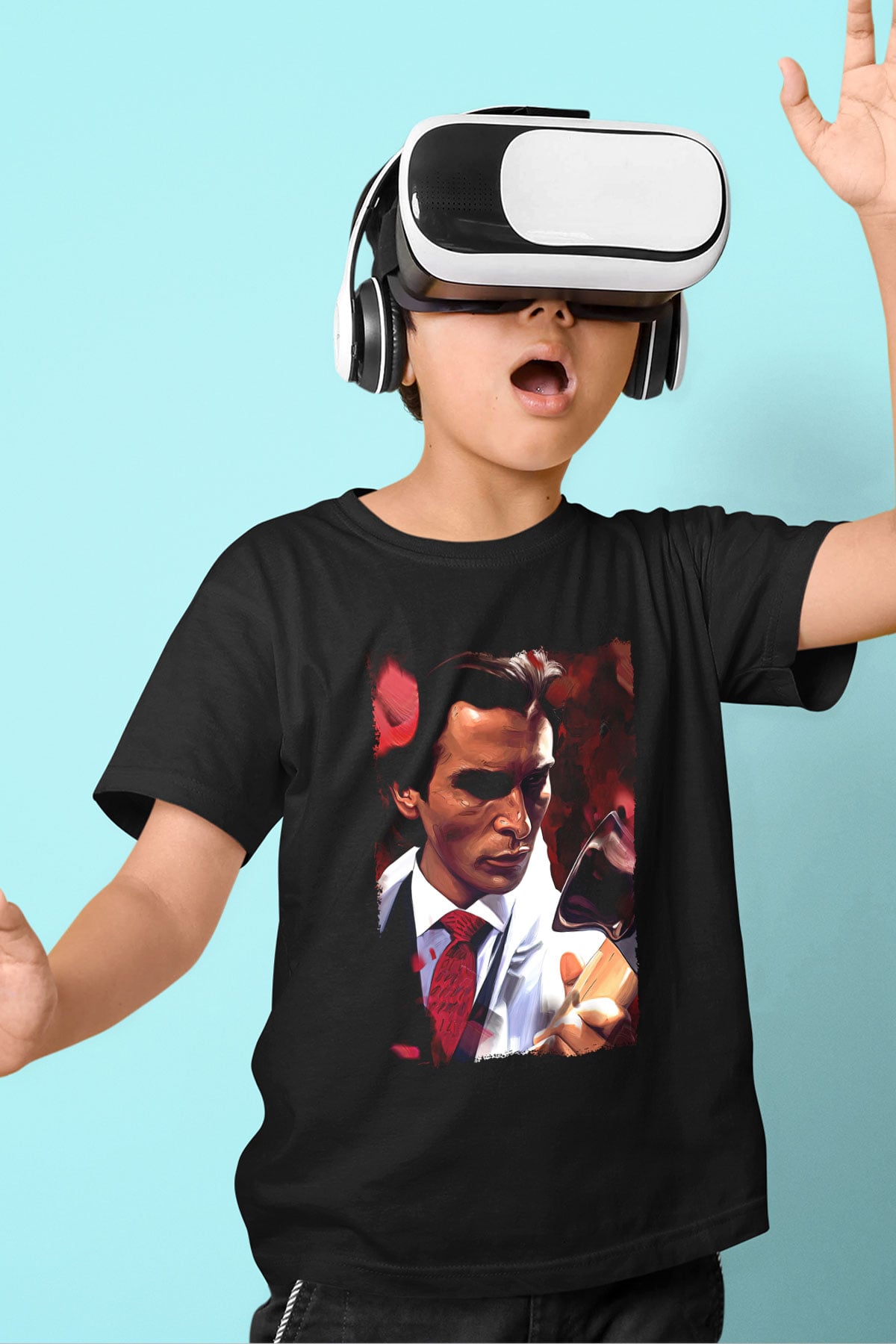 American Psycho Baskılı Unisex Siyah Çocuk Tişört - Tshirt