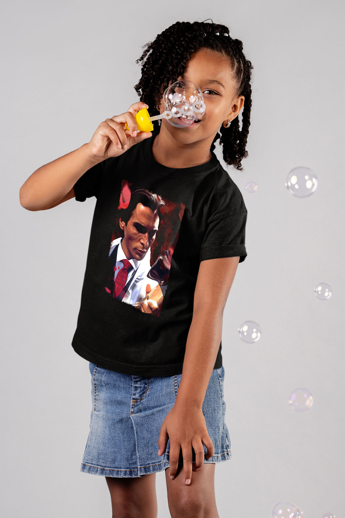 American Psycho Baskılı Unisex Siyah Çocuk Tişört - Tshirt