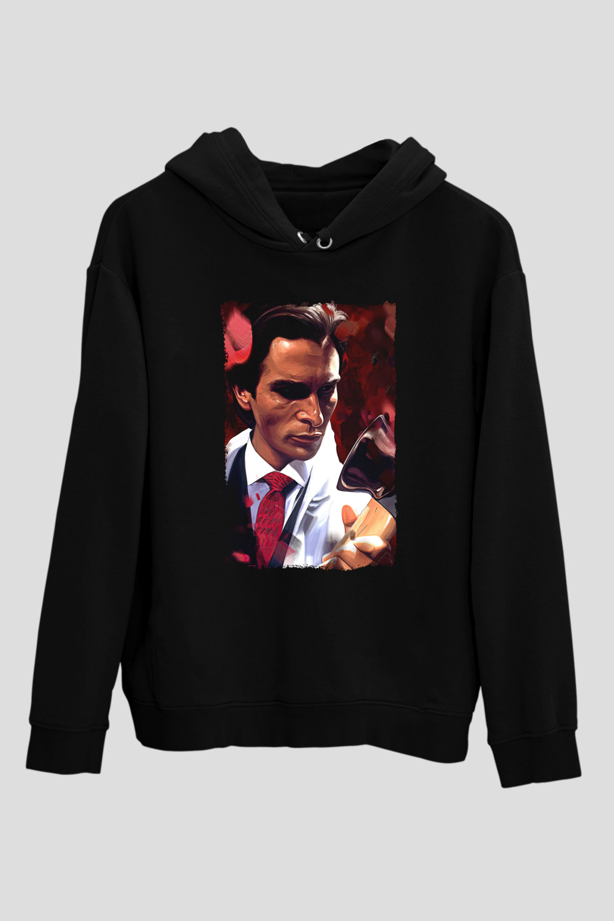 American Psycho Baskılı Unisex Siyah Hoodie