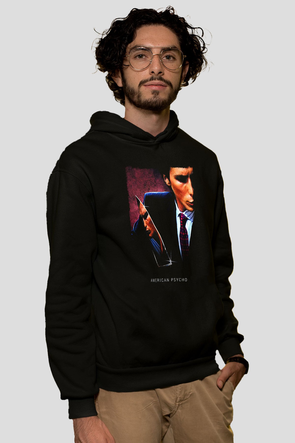 American Psycho Baskılı Unisex Siyah Hoodie