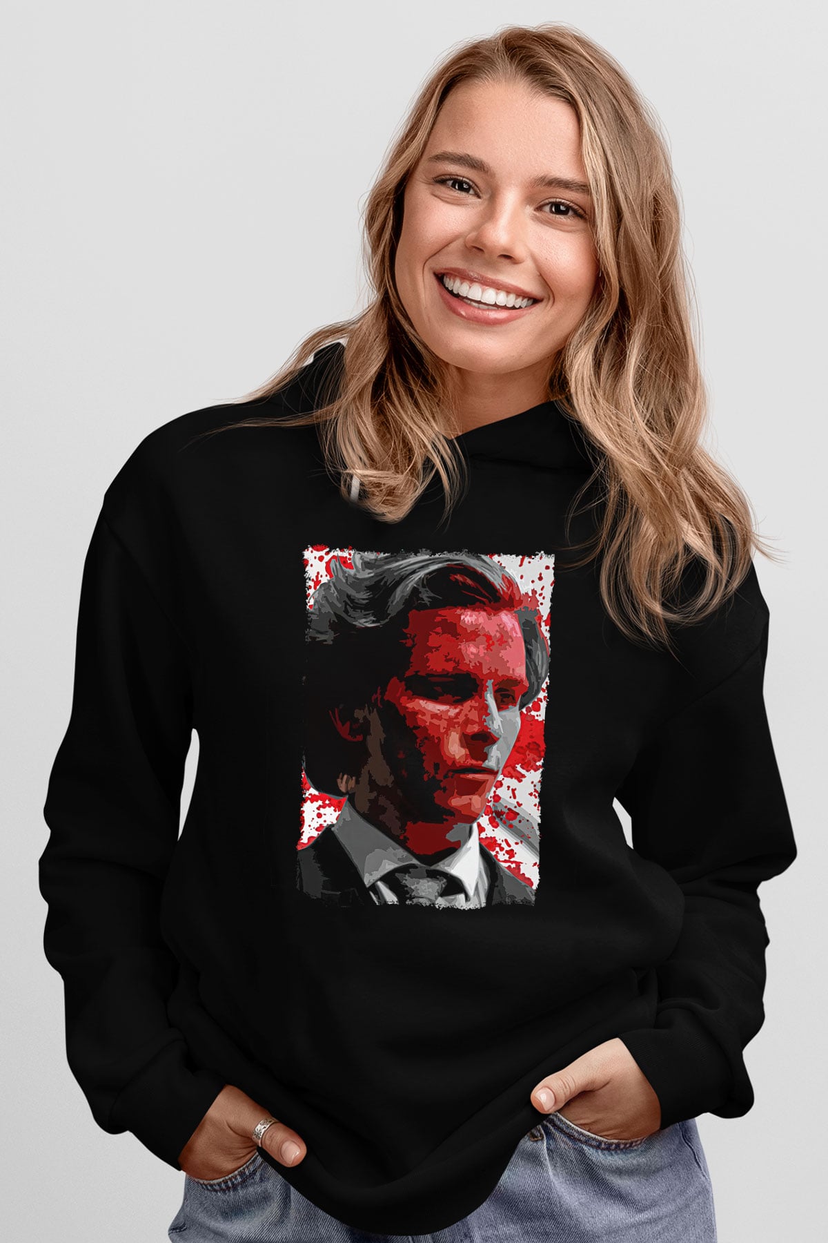 American Psycho Baskılı Unisex Siyah Hoodie
