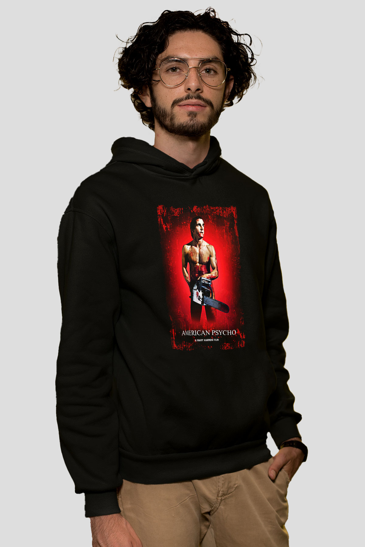 American Psycho Baskılı Unisex Siyah Hoodie