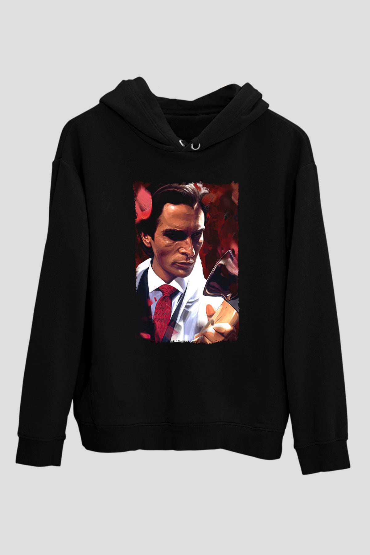 American Psycho Baskılı Unisex Siyah Hoodie