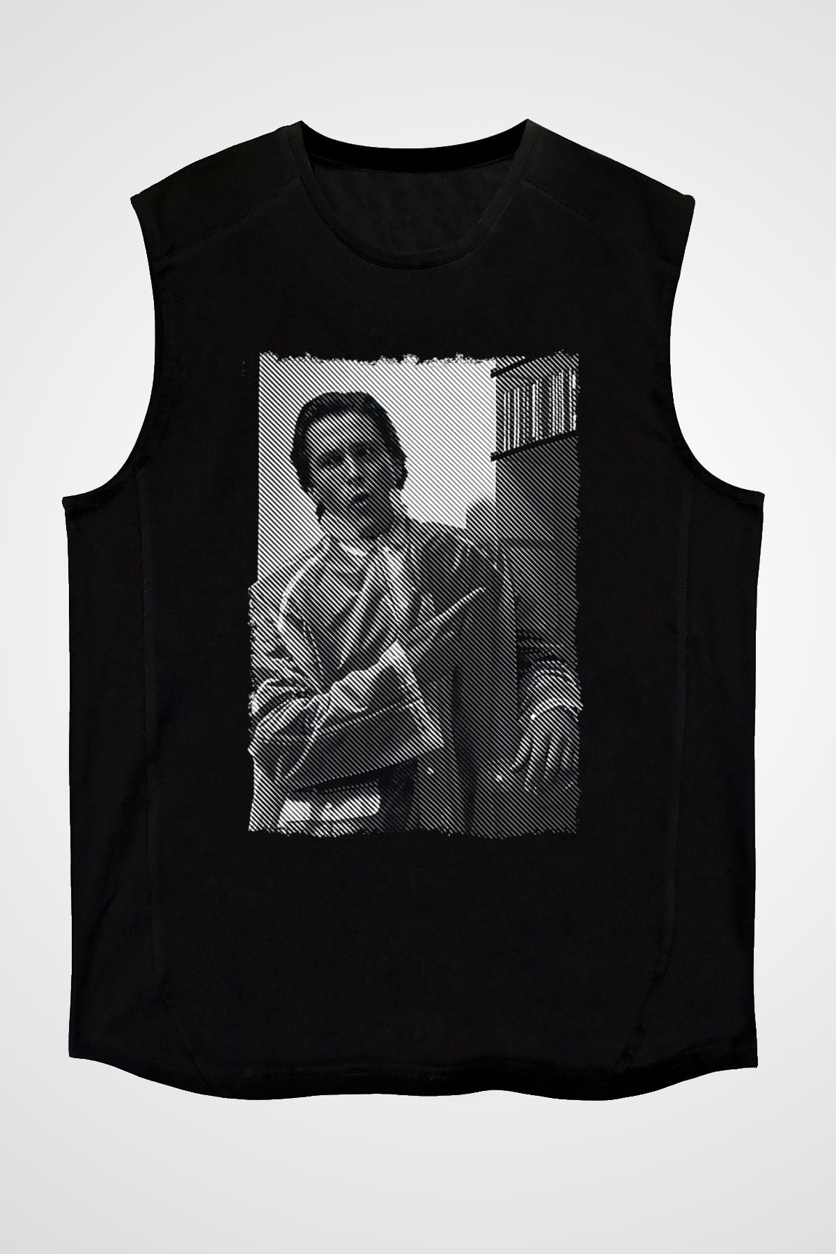 American Psycho Baskılı Unisex Siyah Kolsuz Tişört - Tshirt