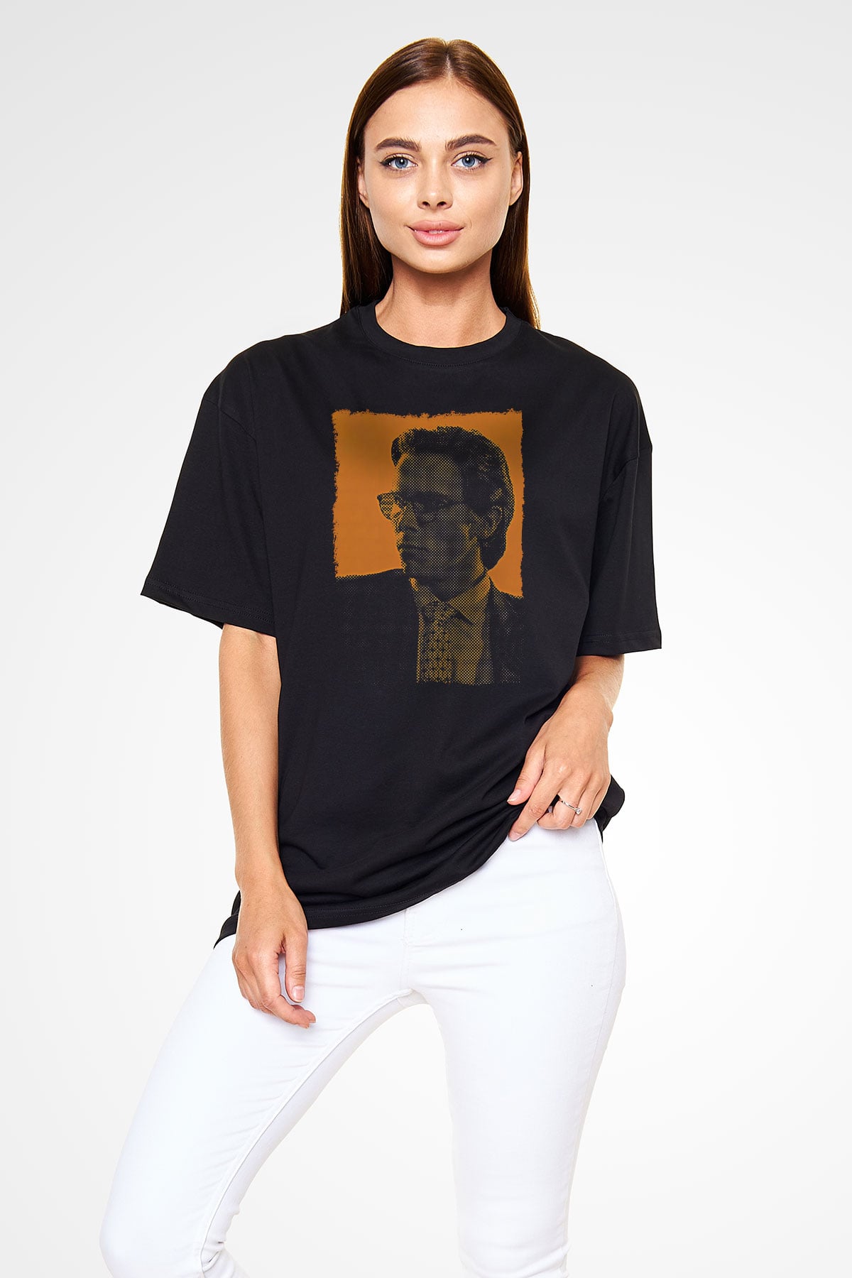 American Psycho Baskılı Unisex Siyah Oversize Tişört - Tshirt