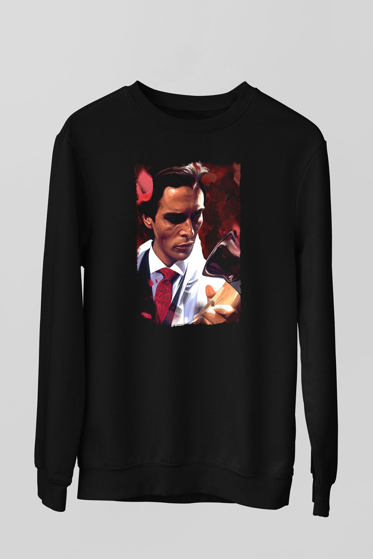 American Psycho Baskılı Unisex Siyah Sweatshirt