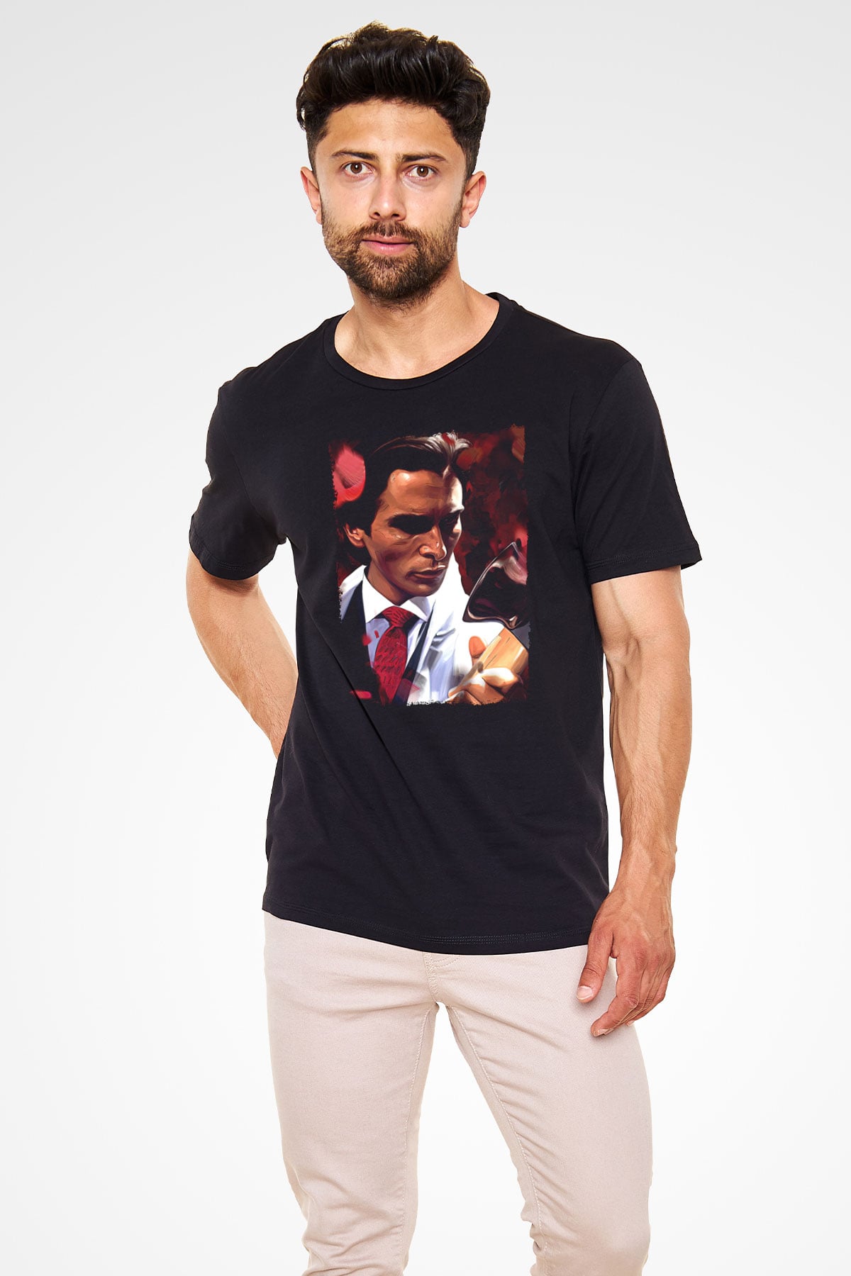 American Psycho Baskılı Unisex Siyah Tişört - Tshirt