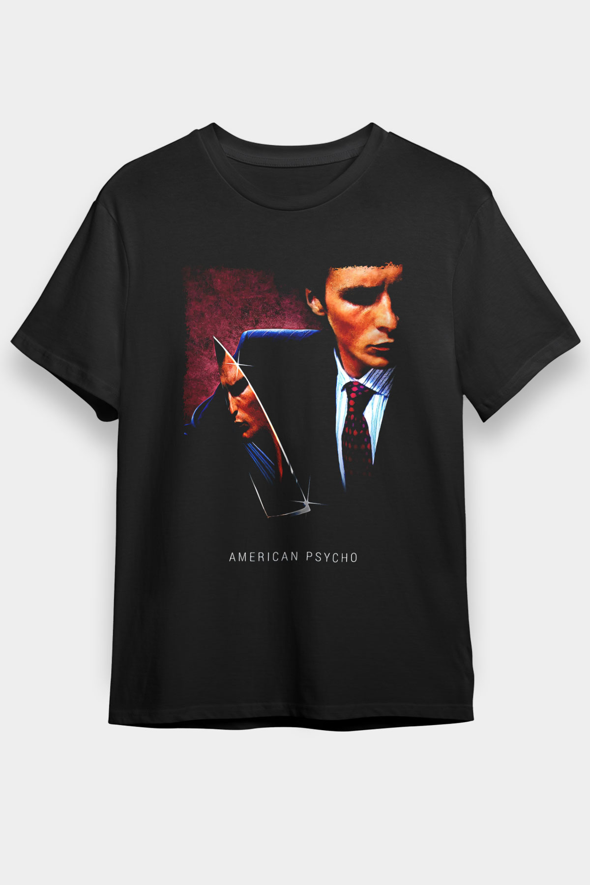 American Psycho Baskılı Unisex Siyah Tişört - Tshirt