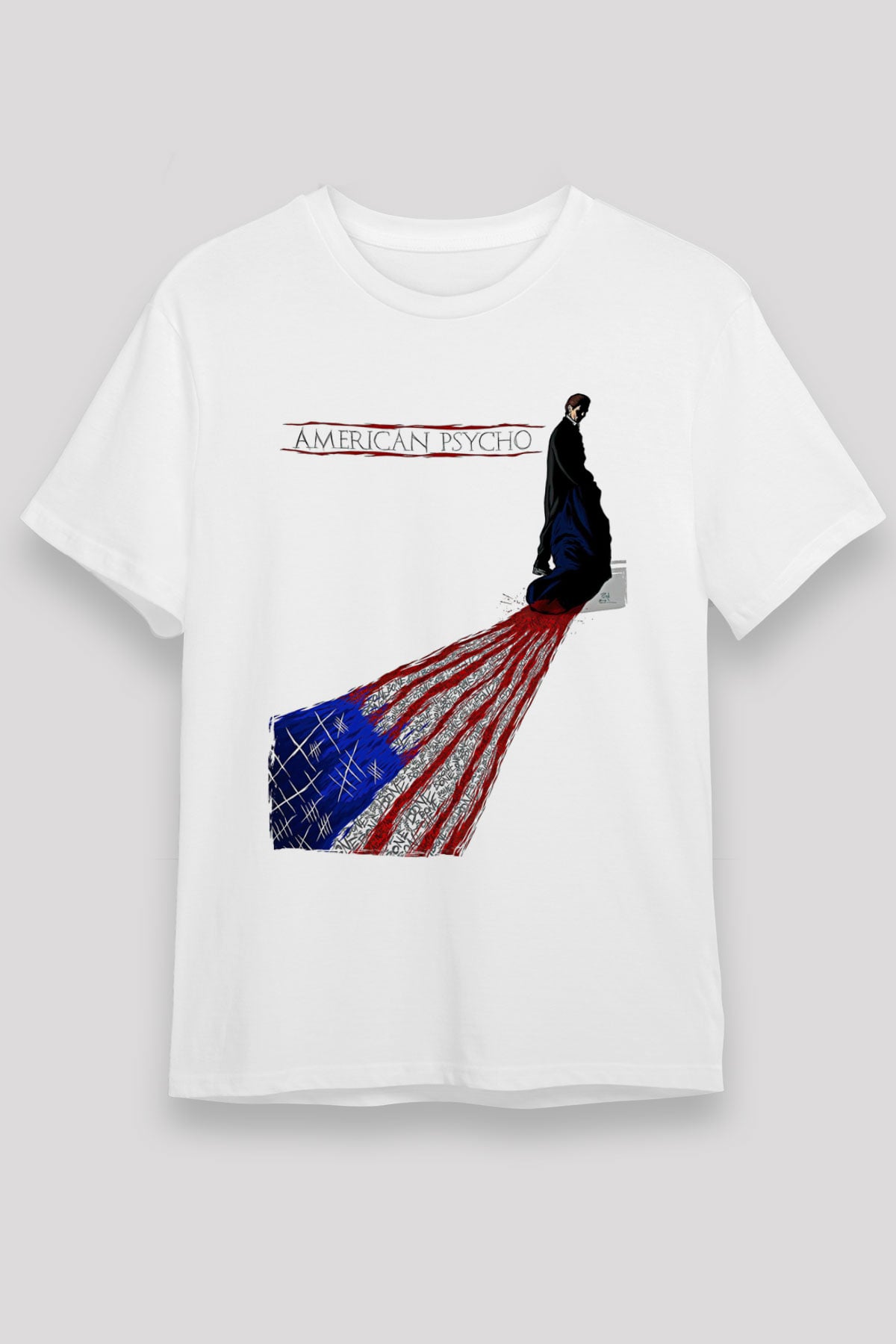 American Psycho Unisex Baskılı Beyaz Tişört - Tshirt