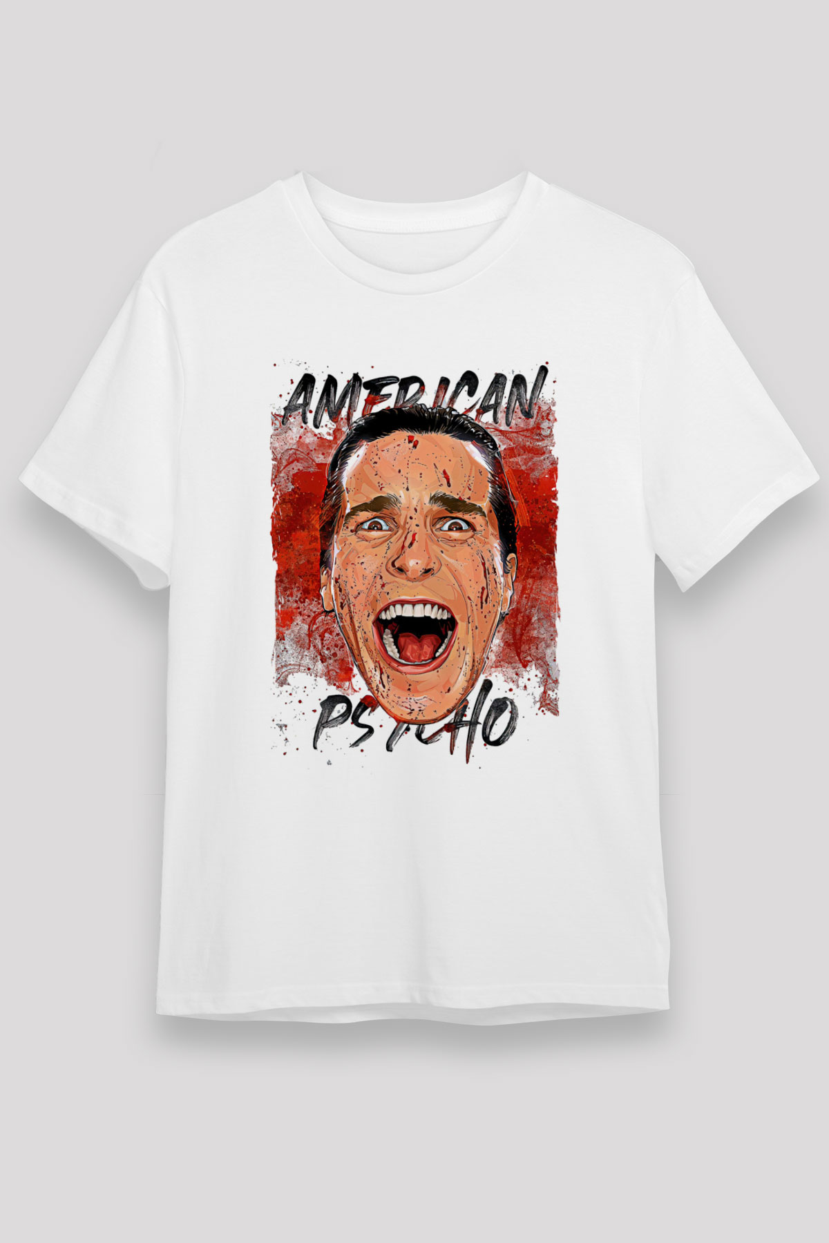 American Psycho Unisex Baskılı Beyaz Tişört - Tshirt