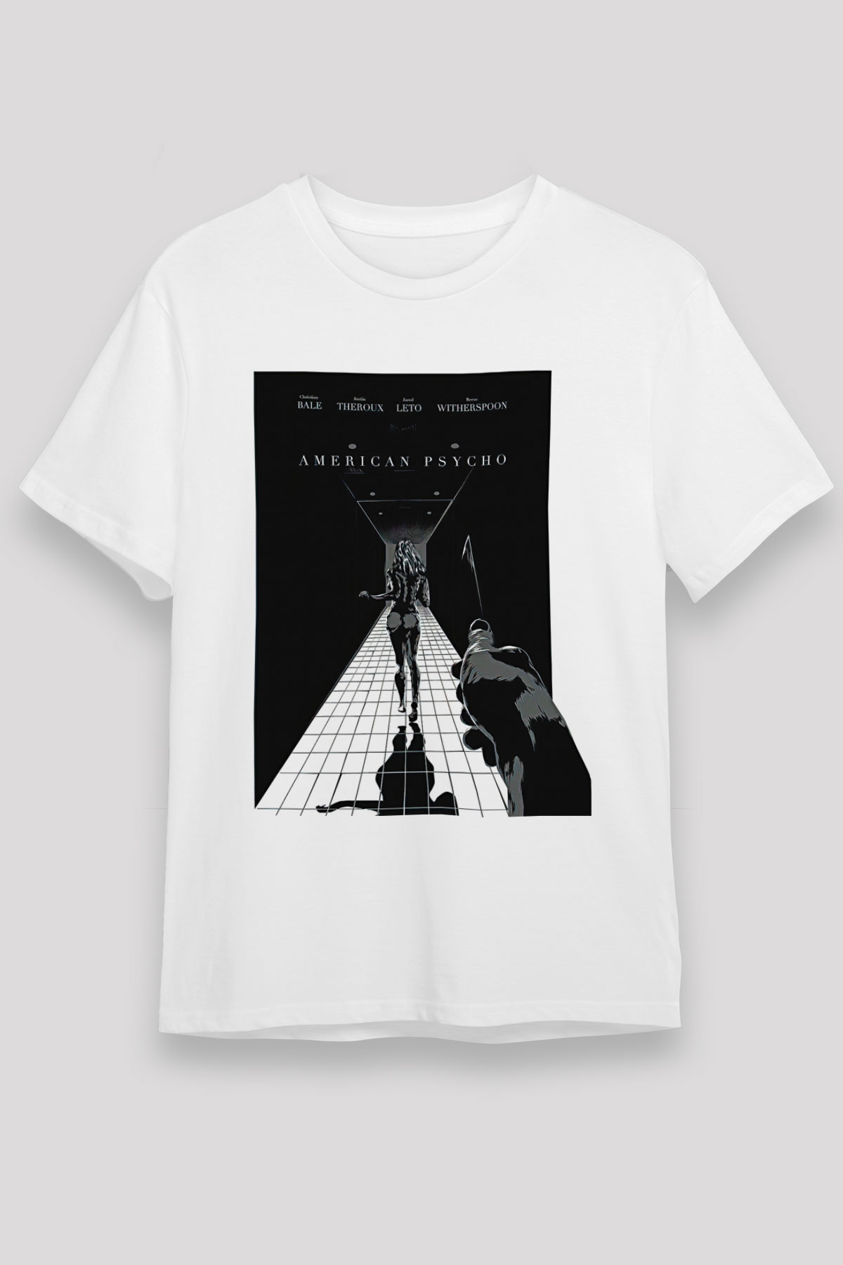 American Psycho Unisex Baskılı Beyaz Tişört - Tshirt