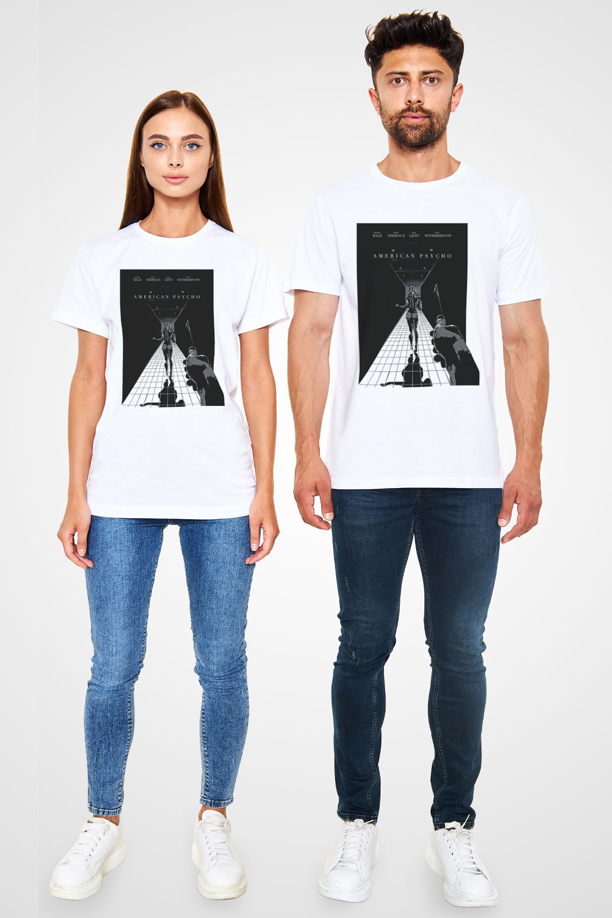 American Psycho Unisex Baskılı Beyaz Tişört - Tshirt