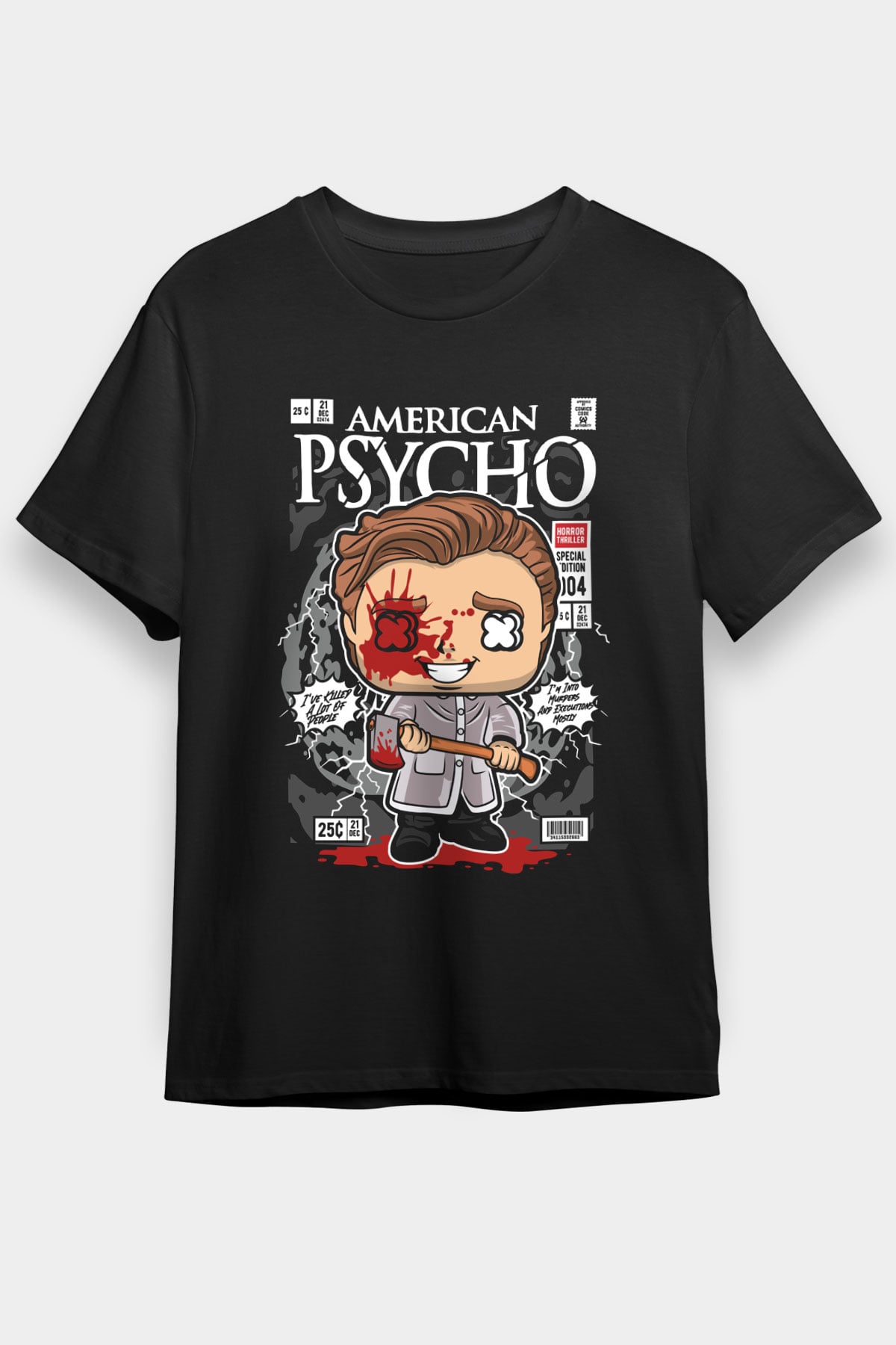American Psyco Baskılı Unisex Siyah Tişört