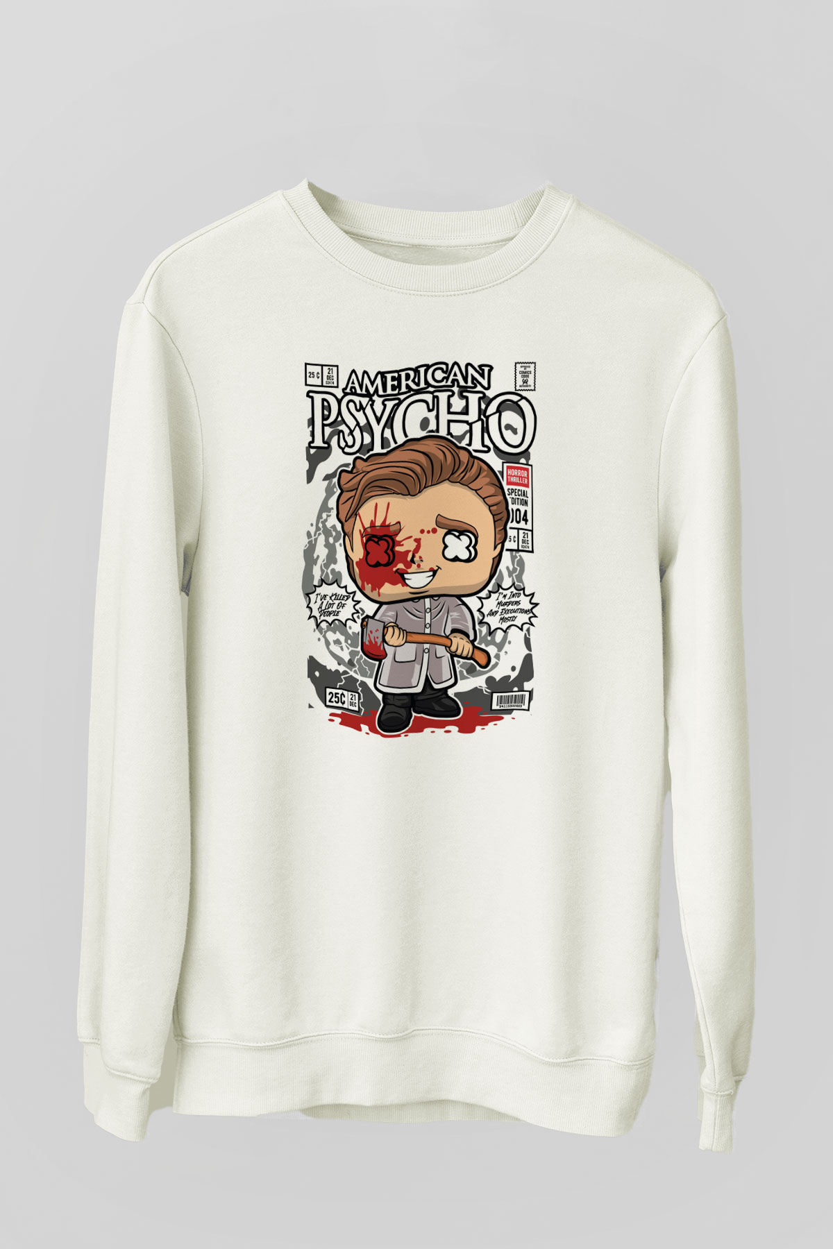 American Psyco Patrick Baskılı Unisex Beyaz Sweatshirt