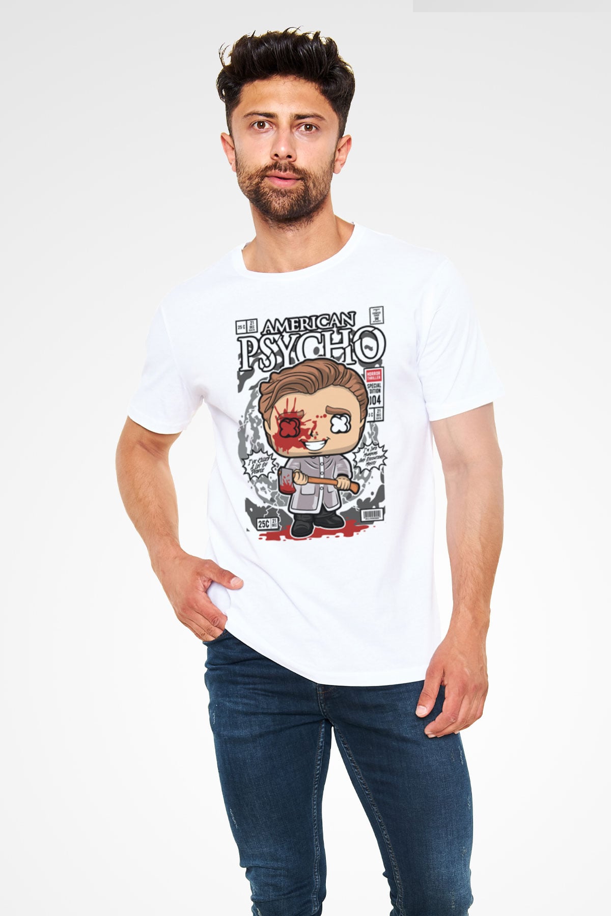 American Psyco Patrick Baskılı Unisex Beyaz Tişört