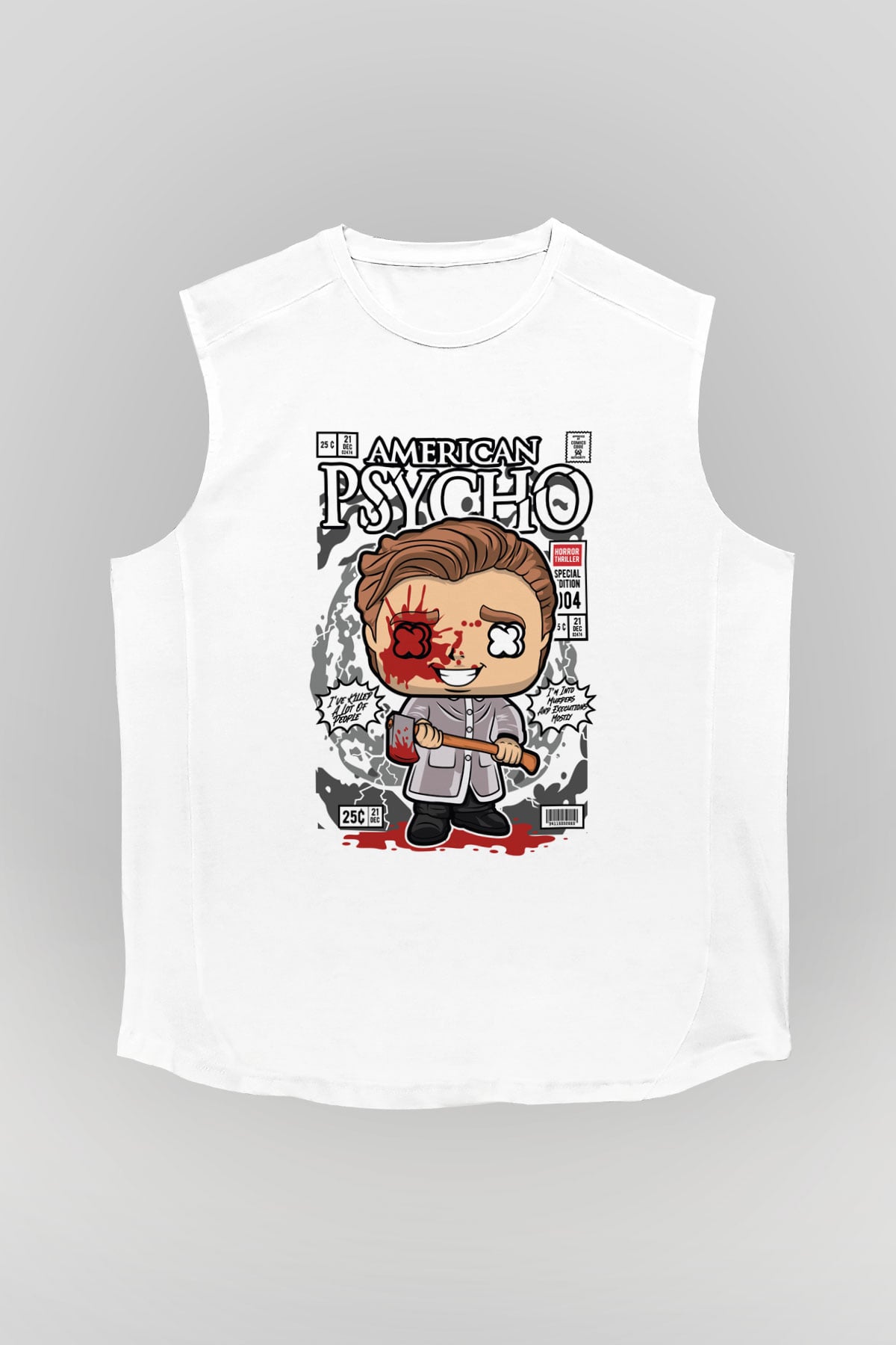 American Psyco Patrick Baskılı Unisex Beyaz Kolsuz Tişört