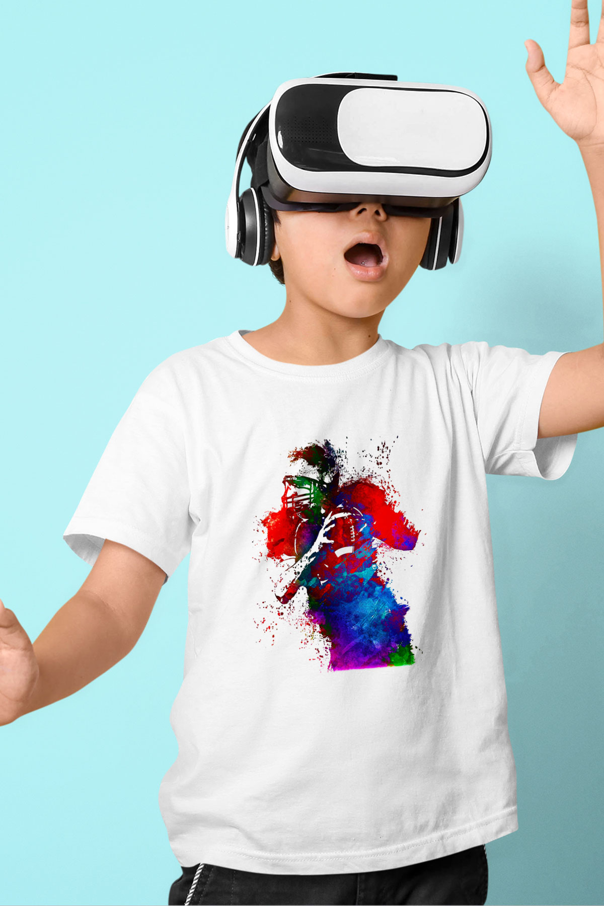 Amerikan Futbolu Baskılı Unisex Beyaz Çocuk Tişört - Tshirt