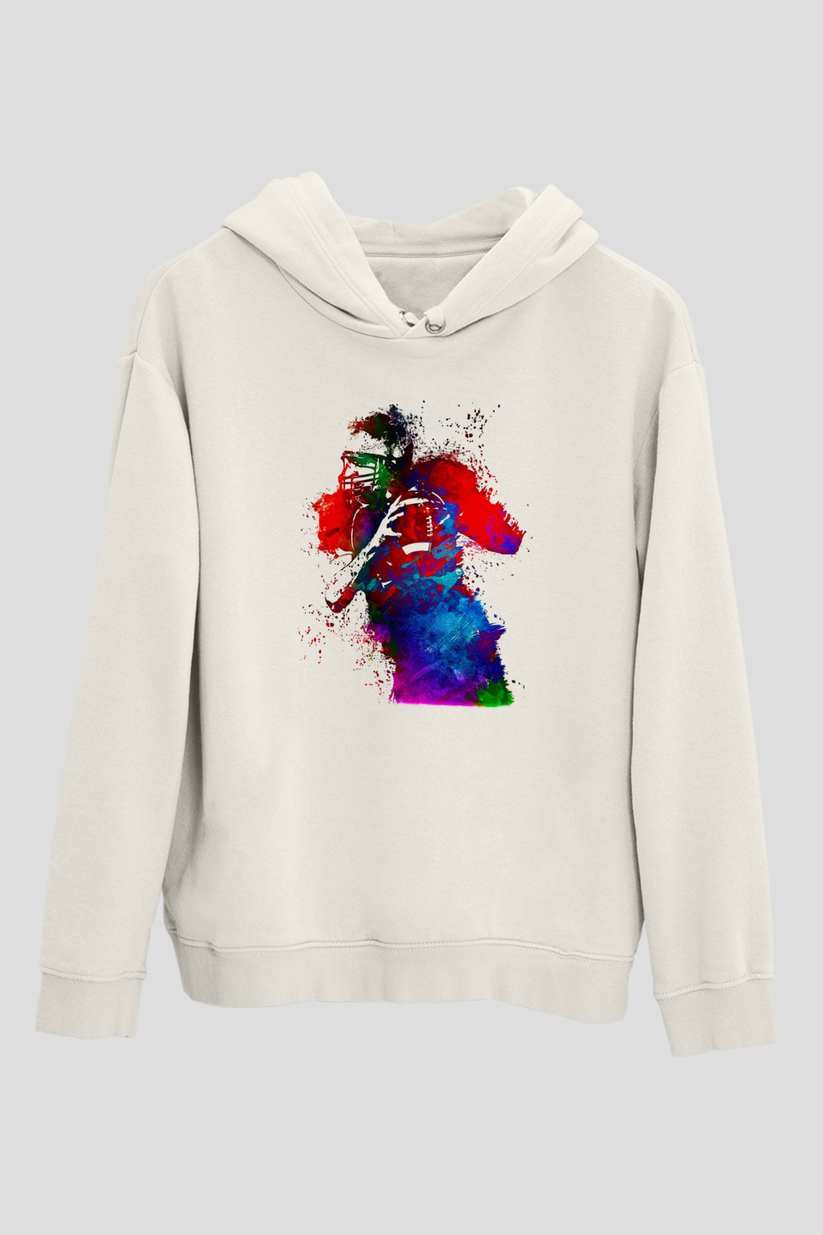 Amerikan Futbolu Baskılı Unisex Ekru Hoodie