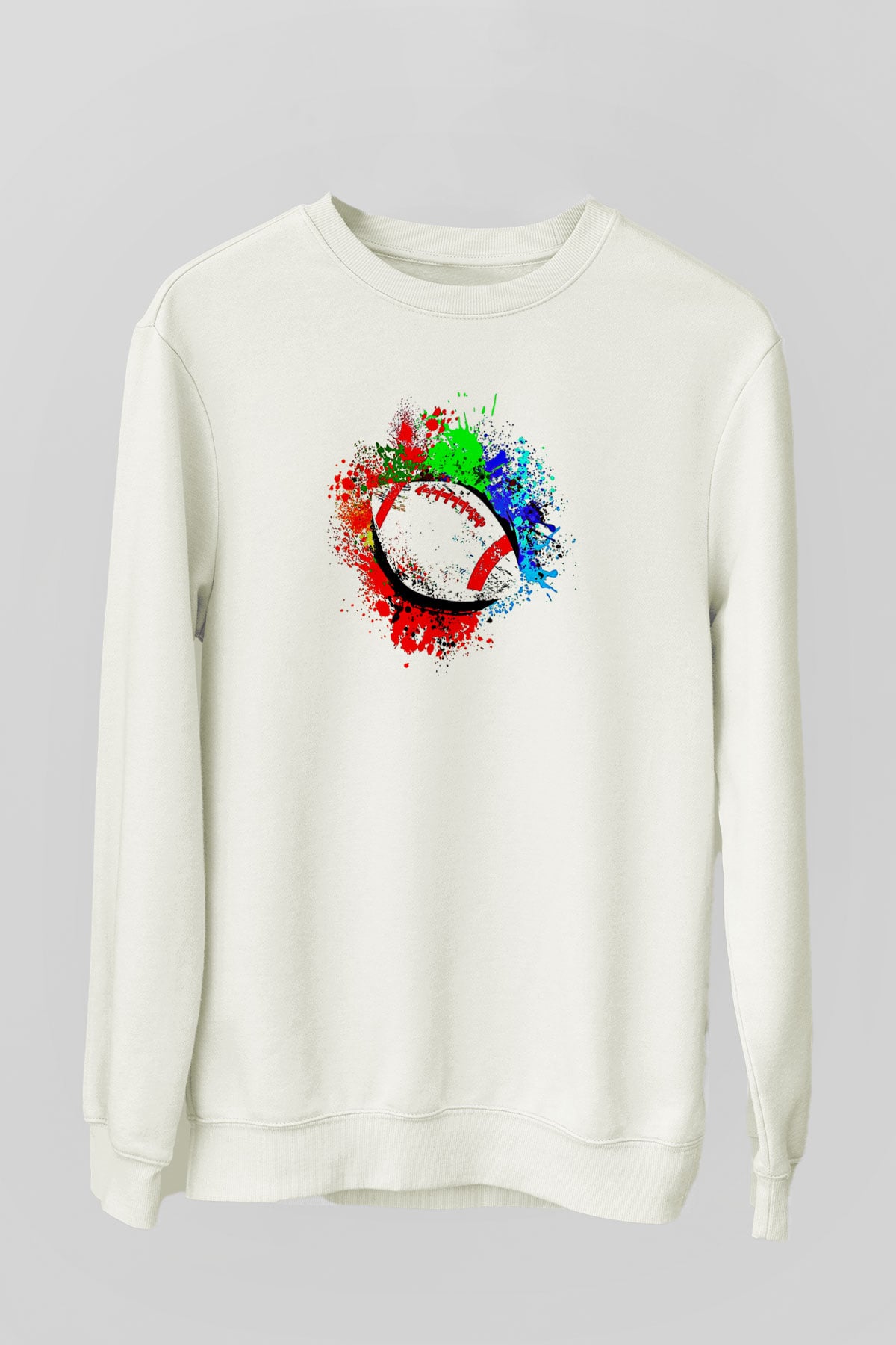 Amerikan Futbolu Baskılı Unisex Ekru Sweatshirt