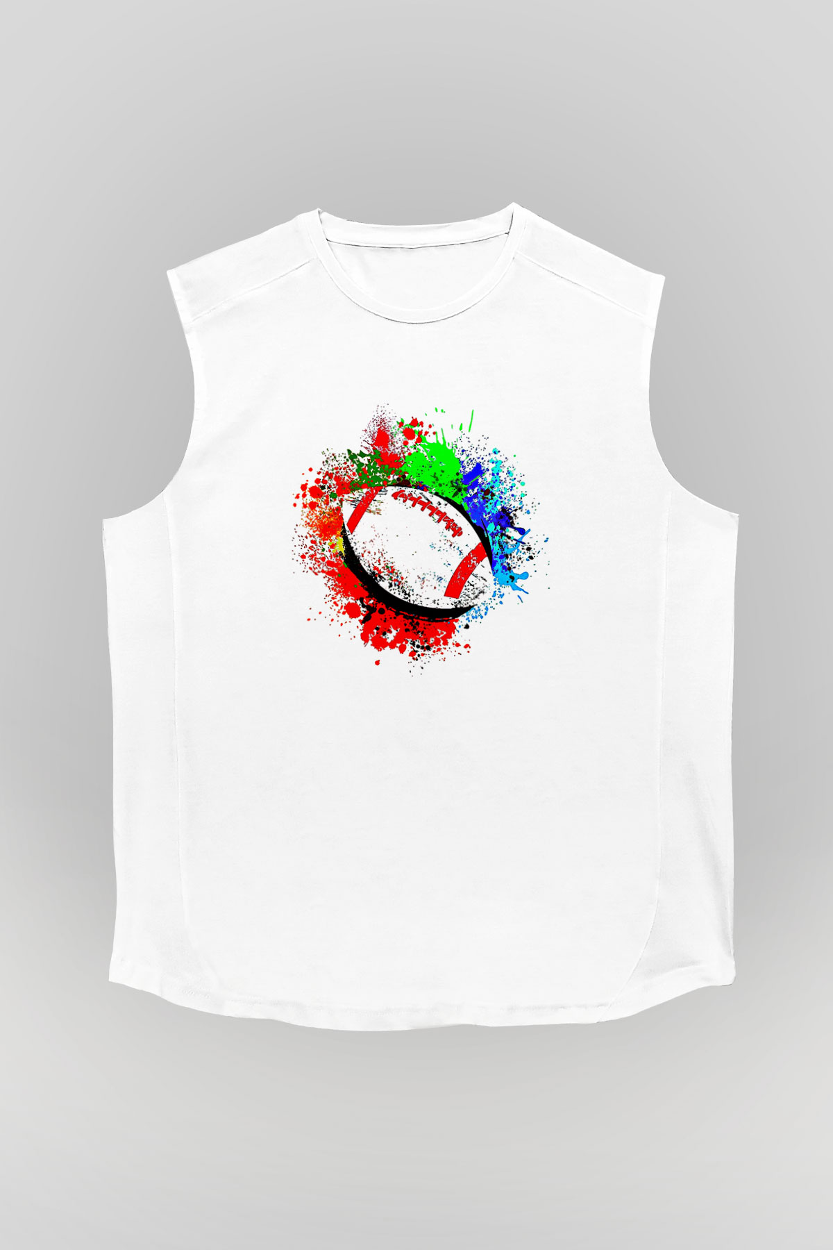 Amerikan Futbolu Baskılı Unisex Kolsuz Beyaz Tişört