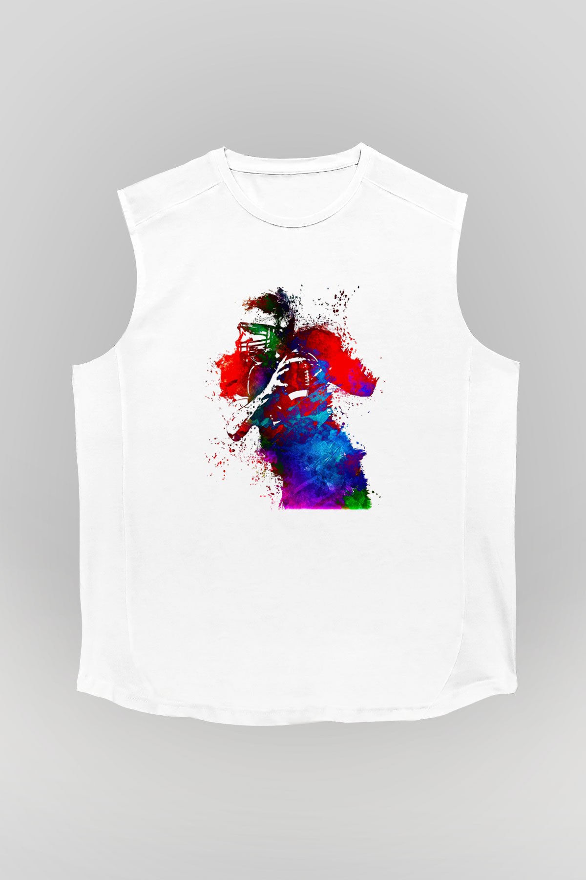 Amerikan Futbolu Baskılı Unisex Kolsuz Beyaz Tişört