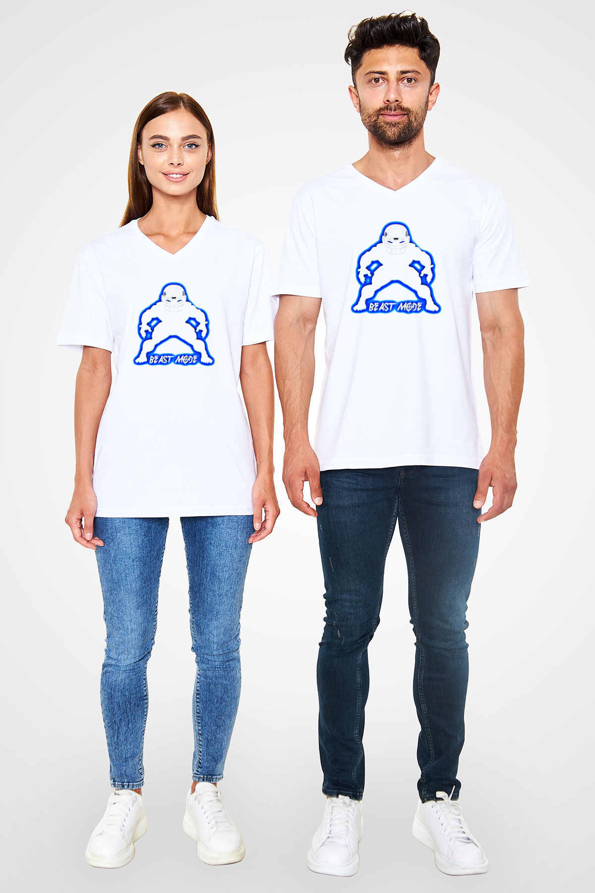 Amerikan Futbolu Baskılı Unisex V Yaka Tişört - Tshirt