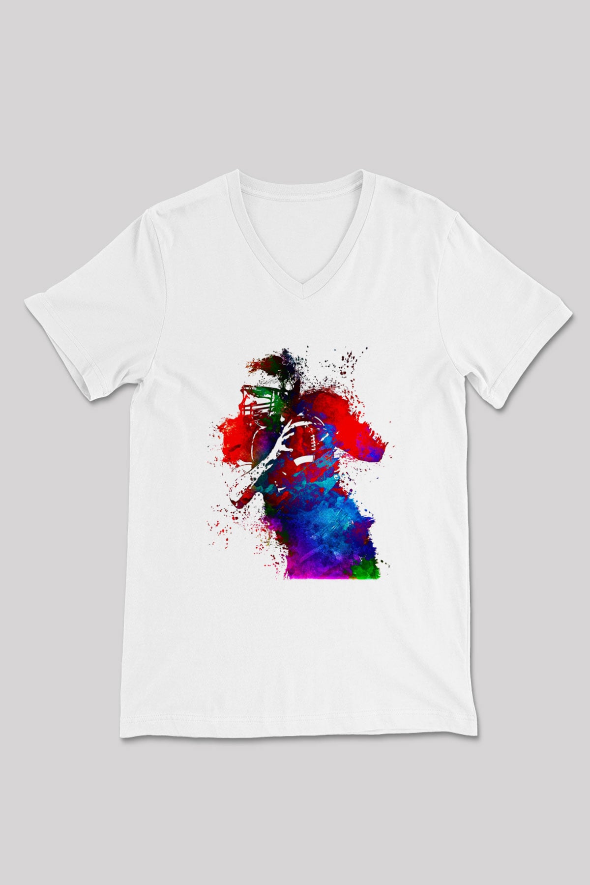 Amerikan Futbolu Baskılı Unisex V Yaka Tişört - Tshirt