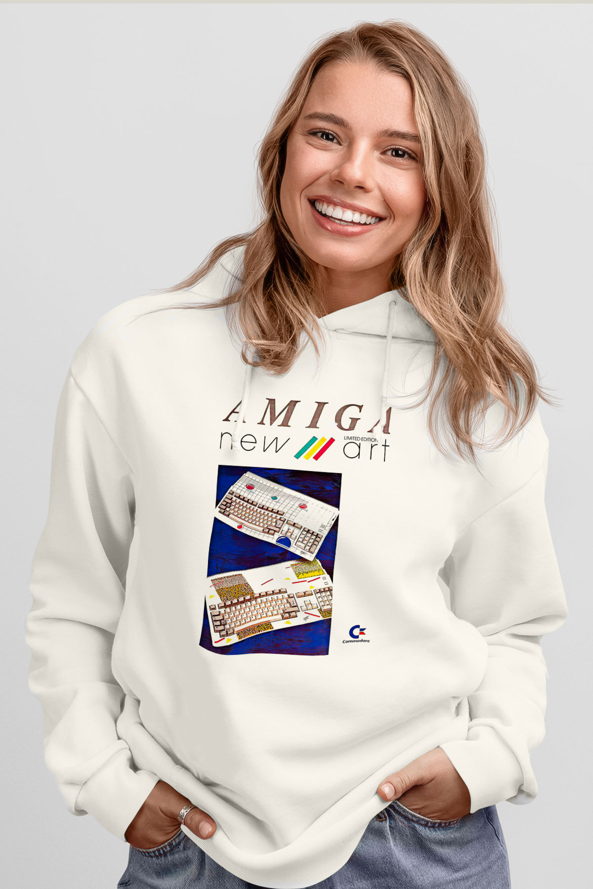 Amiga 500 Baskılı Beyaz Unisex Kapüşonlu Sweatshirt